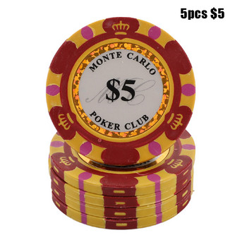 Κεραμικά Σετ μάρκες πόκερ Πήλινο κέρματα καζίνο 40 χιλιοστών Κέρμα μάρκες πόκερ ψυχαγωγία Κέρματα δολαρίων 5 τμχ/συσκευασία