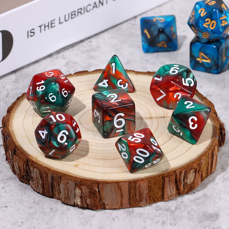 Daudzšķautņains divkrāsu kauliņu komplekts Spēles kauliņi TRPG DND piederumiem Daudzskaldņu kauliņi galda kāršu spēļu piederumiem brīvā laika pavadīšanai