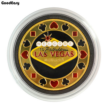 Предпазител за покер карти Метален жетон Монета с пластмасово покритие Тексас Покер Комплект чипове Покер Горещо качество Игра с бутони LAS VEGAS