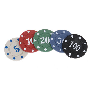 20 бр. Пластмасови чипове за покер Кръгли пластмасови чипове Чипове за казино покер игра на карти Бакара