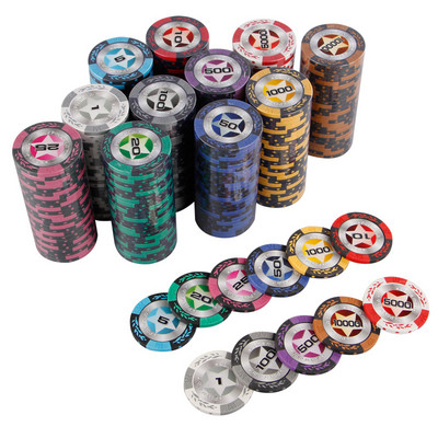 5 Pcs/batch Clay Chips Pentagram Texas Poker Texas Casino Poker Baccarat Upscale Poker Chips Set Accessories Checkerboard Type