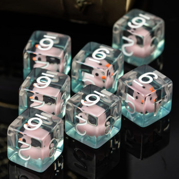 7Pcs D6 Dice 6-странни 16 mm зарове кубични стандартни зарове за игра, пълни с розово пате за настолни игри и преподаване на математика