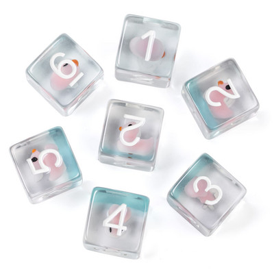 7Pcs D6 Dice 6-странни 16 mm зарове кубични стандартни зарове за игра, пълни с розово пате за настолни игри и преподаване на математика