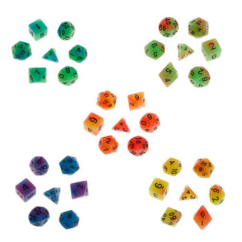 7 τμχ/σετ Φωτεινό πολυεδρικό ζάρι με όψη D4 D6 D8 D10 D12 D20 Σετ για επιτραπέζιο παιχνίδι DND RPG Poly Ζάρια διπλών χρωμάτων