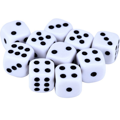 10 zaruri D6, 16 mm, șase fețe, matriță rotundă cu colțuri pentru jocuri de masă – opace, transparentă