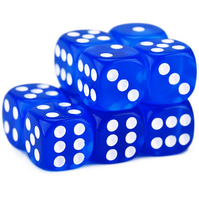 10 zaruri D6, 16 mm, șase fețe, matriță rotundă cu colțuri pentru jocuri de masă – opace, transparentă