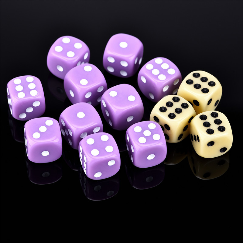 10 D6 täringut 16 mm kuuepoolse nurgaga ümara nurgaga matriit lauamängude jaoks – läbipaistmatu, läbipaistev