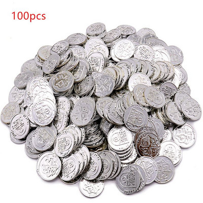 Pirātu zelta monētas Helovīna mākslīgā zelta plastmasas mājas Ziemassvētku rotājumi bērnu ballītēm, spēļu piederumi, 100 gab.