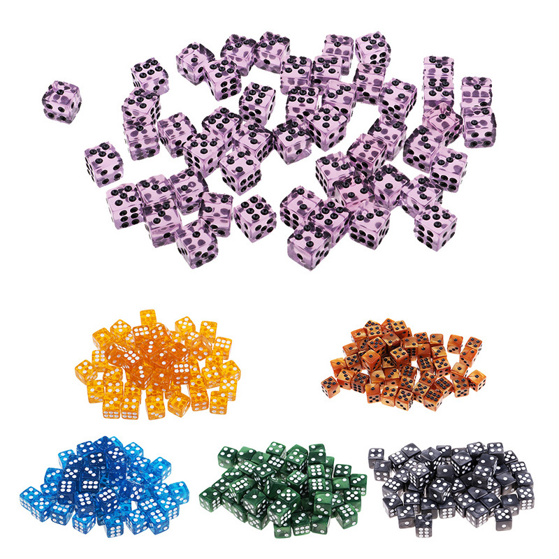 50db akril hatoldalas dobókocka 12 mm-es D6 kocka négyzet alakú áttetsző RPG játékkocka D&D DnD RPG partijátékhoz