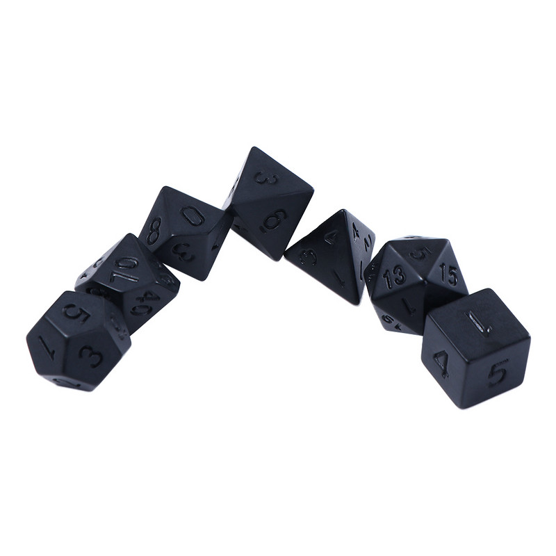 7db fekete RPG kockakészlet Vicces akril kockák szám asztali digitális kocka, nyomtatatlan poliéder kockák társasjáték kocka