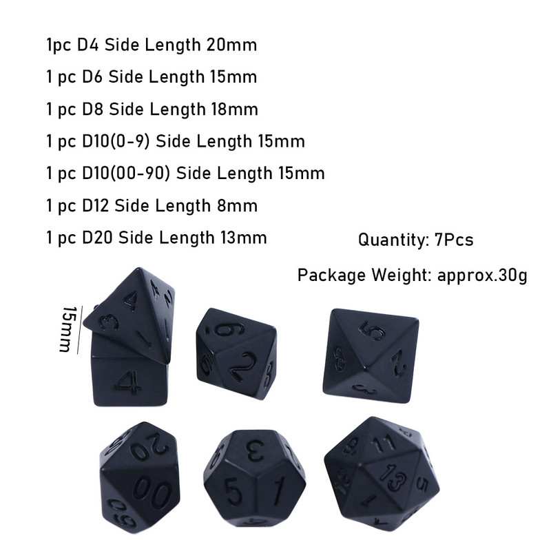7db fekete RPG kockakészlet Vicces akril kockák szám asztali digitális kocka, nyomtatatlan poliéder kockák társasjáték kocka
