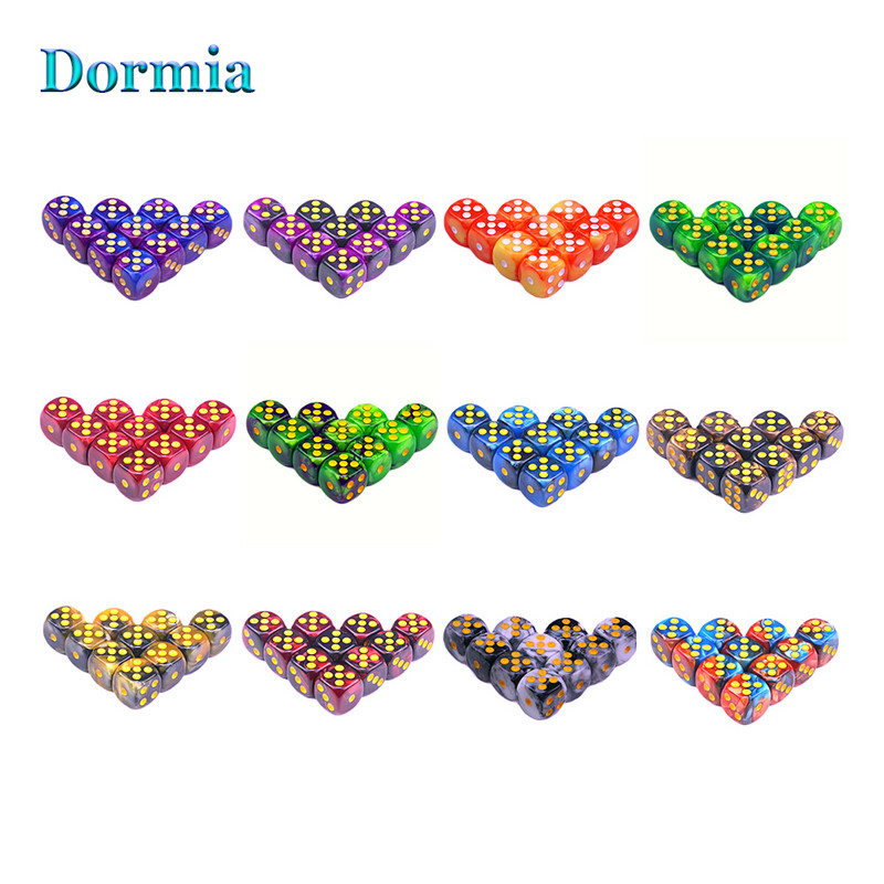 Noua sosire 10 buc 2 culori colțuri rotunjite zaruri pentru jocuri, 12 mm 6 fețe cu puncte standard, pentru cazinou ca accesorii pentru jocuri de masă