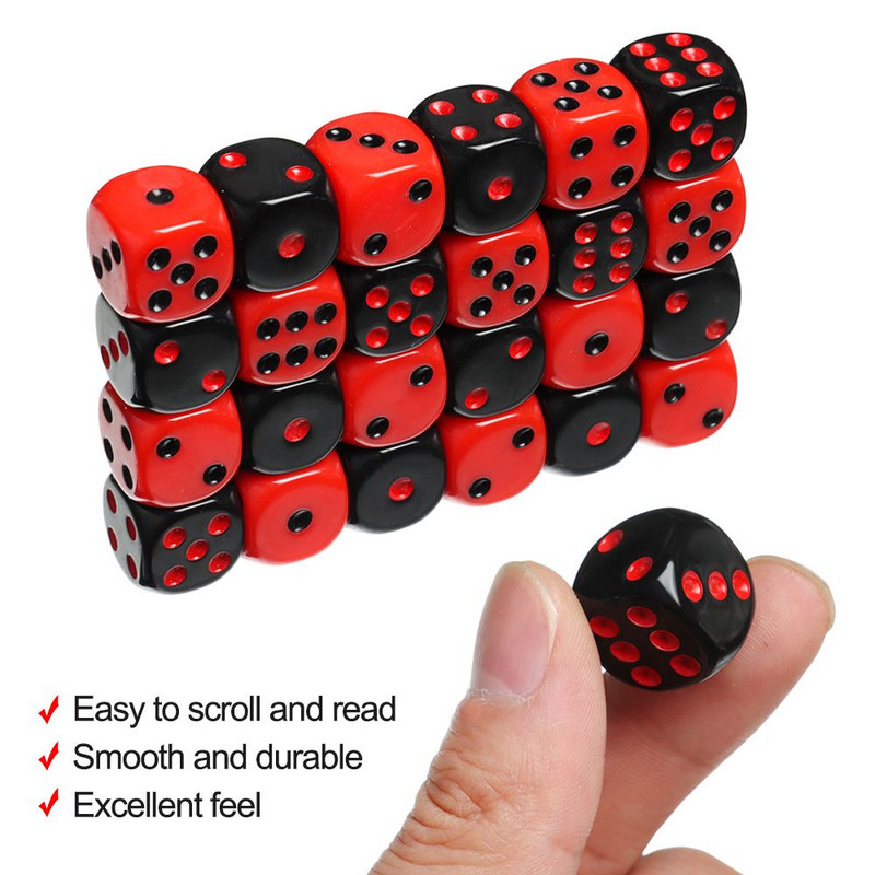 16 mm 24 tk/komplekt Akrüül Kahevärvilised 6-poolsed täringud meelelahutuseks lauamängutarvikud