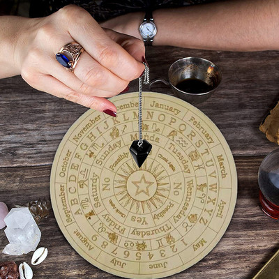 Tablă de joc pendul pentru divinație din lemn cu stea lunii, placă sculptată cu energie pentru divinație, tablă de meditație pentru vindecare, ornamente pentru altar
