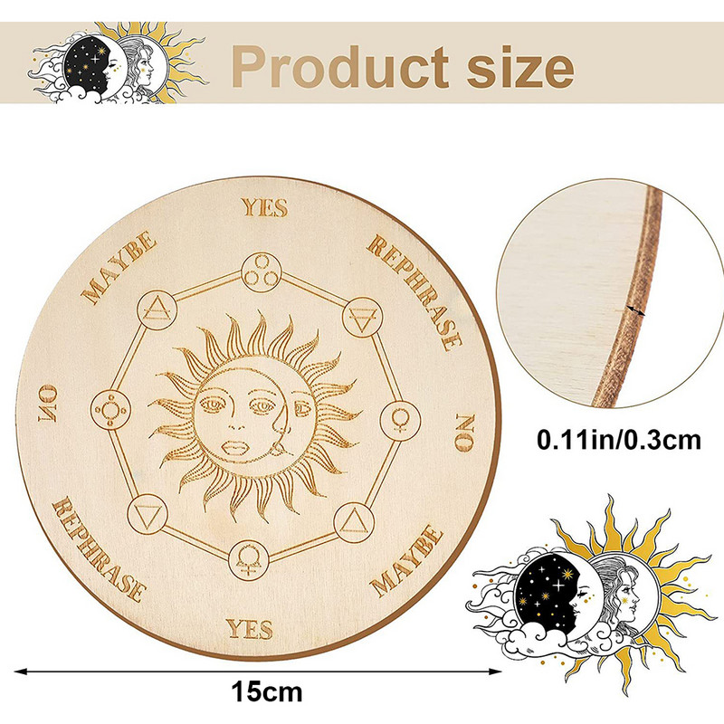 Дървена дъска за игра с махало за гадаене с лунна звезда за гадаене на енергия Издълбана плоча Лечебна дъска за медитация Олтарни орнаменти