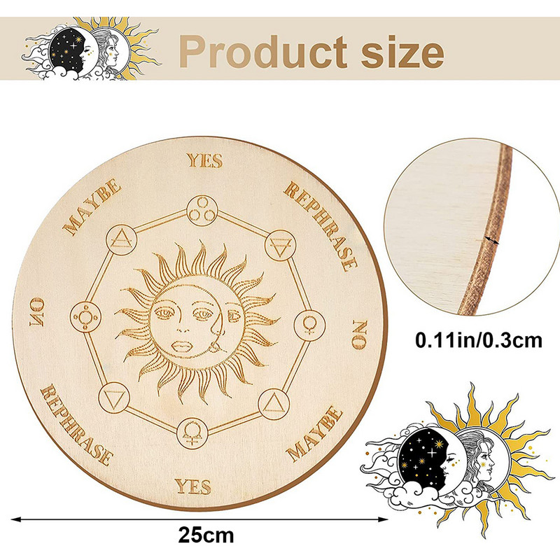 Дървена дъска за игра с махало за гадаене с лунна звезда за гадаене на енергия Издълбана плоча Лечебна дъска за медитация Олтарни орнаменти