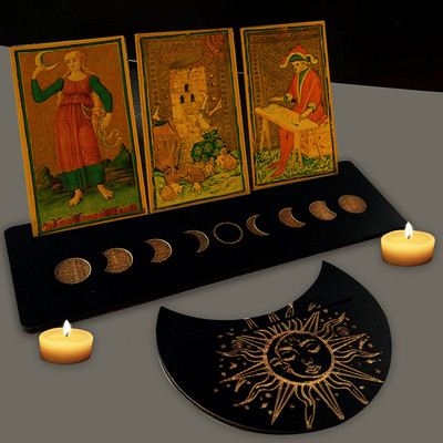 2/4 komada drvenog stalka za kartice za tarot pravokutni oblik oltara za kartice u obliku mjeseca Drveni stalak za dekoraciju alata za proricanje vještica
