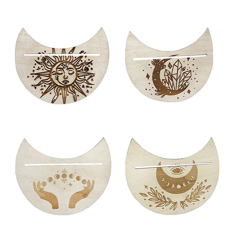 2/4 tk puidust kaardialus Tarot Kuu kujuga ristküliku kaardi altari alus puidust väljapanek nõia ennustamise tööriistade jaoks.