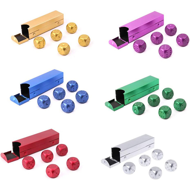 5 tk värviline alumiiniumsulamist metallist täringukarp, ruudukujuline 16 mm ümmargune nurk, kvaliteetne butiiktäringu peopeokkeri mängukomplekt