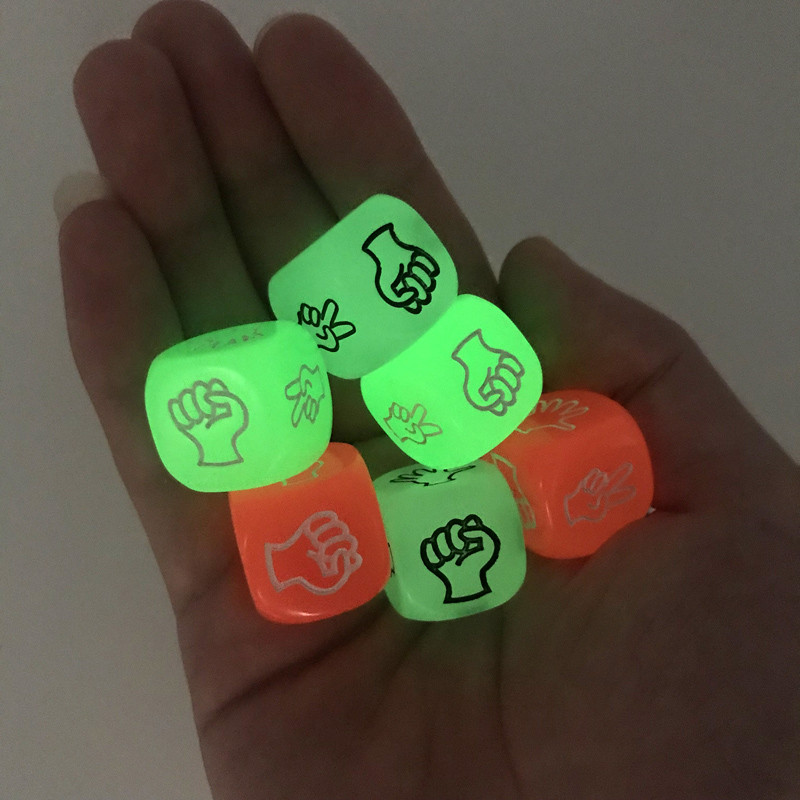 Ψαλίδι χαρτιού φθορίζοντος βράχου 20 χιλιοστών Εξάεδρο λαμπερό σετ με ζάρια που μαντεύουν με δάχτυλα Αστεία νυχτερινά πάρτι τζόγου Επιτραπέζια παιχνίδια