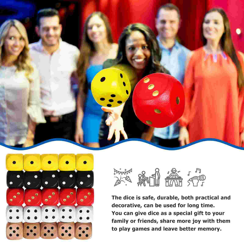 25db Hasznos, robusztus, praktikus játékkocka 6 oldalas kocka Többoldalas kocka fa dobókocka kellék