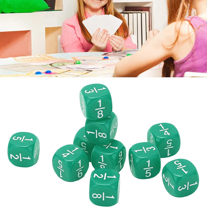 20 komada 6-strane matematičke kockice za razlomke, zaobljene kockice za razlomke, set kockica za učenje, zelena