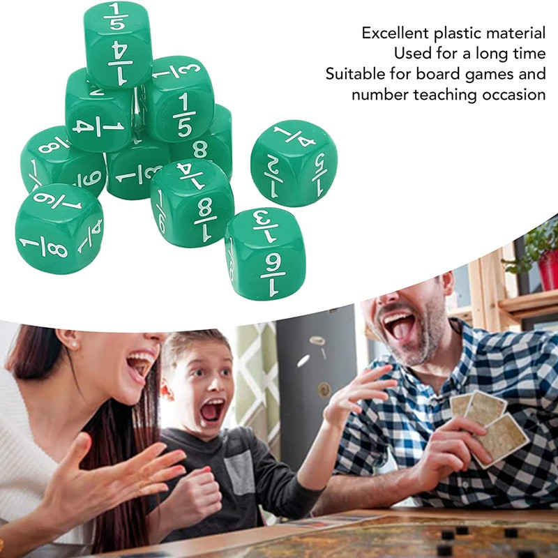 20 komada 6-strane matematičke kockice za razlomke, zaobljene kockice za razlomke, set kockica za učenje, zelena