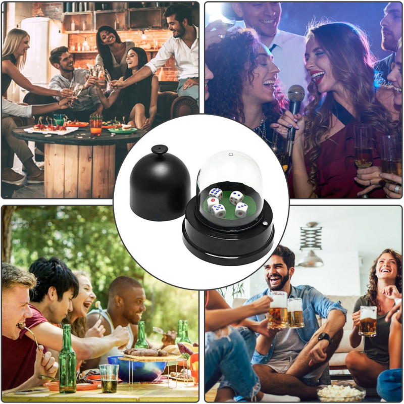 Set de pahare cu role cu 5 cuburi, acoperire completă, recuzită automată pentru jocul norocos, pentru barul de petrecere de Crăciun KTV negru