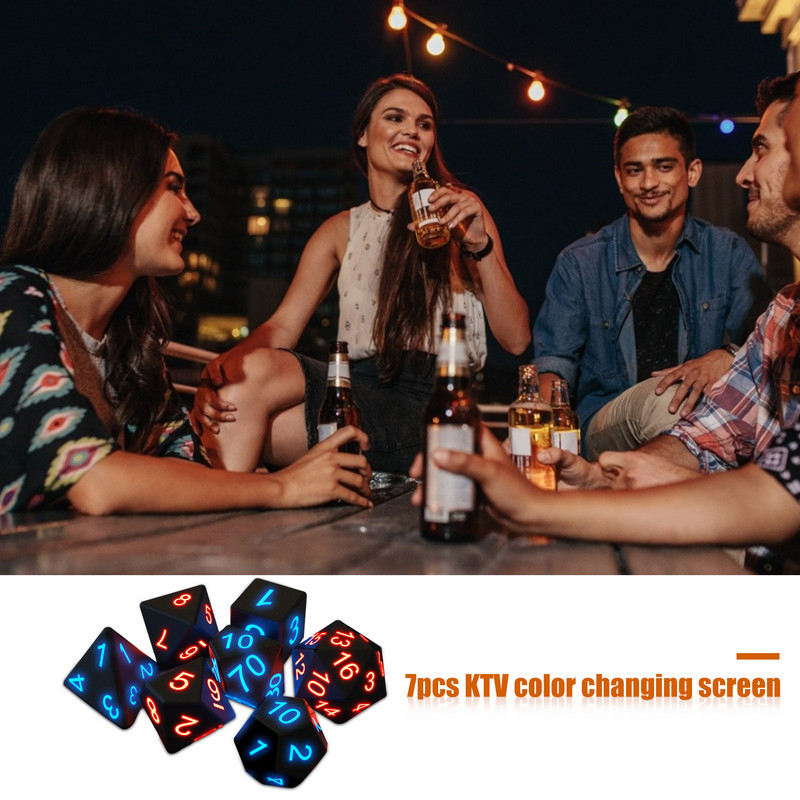 7 tk helendavad täringud kaasaskantav pidu, 6-poolne noctilucent lõbus mängutäringukomplekt DND-mängu jaoks helendavad täringud joogiriistad