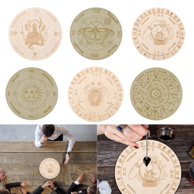 Wooden Pendulum Board with Moon Star Divination Energy Carven Plate Healing Meditation Board Ornaments Metaphysical Altar