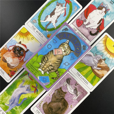 Kawaii Cat Tarot Cards Magic Teljes angol Olvasás Sorspakli Társasjáték Családi Születésnapi Ajándék Rózsaszín Aranyos Kedves Macska Orákulum