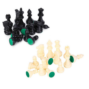 Πλαστικό 64/75mm Πλαστικό 32 Μεσαιωνικά Πιόνια Σκακιού Ασπρόμαυρο Πλήρες σετ Σκακιού Διεθνές Λέξη Παιχνίδι Σκακιού Διασκέδαση πούλια