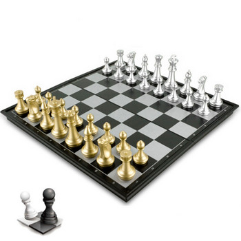 Chess Backgammon Σετ Μεταλλική Σκακιέρα Χρυσό Ασημί Πτυσσόμενο Μαγνητικό Τσέπη Chess Echecs Voyage Υψηλής ποιότητας Παιδικό Σκάκι Φορητό