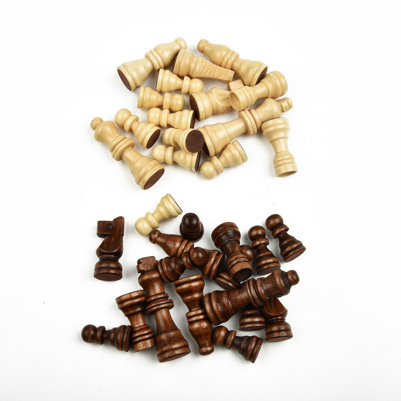 32db 2,5-ös fa faragott sakkfigurák, hordozható, kézzel készített készlet 65 mm-es király méretű játékok gyerekeknek születésnapi karácsonyi ajándék sakkjátékok