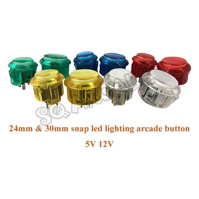 5 kom Arcade Push Button Snap 24mm 30mm Transparent Switch Buttons LED Rasvjeta 5V 12V za DIY Raspberry pi MAME PC Pandora Game