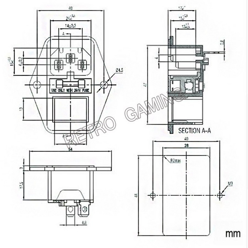 IESLĒGŠANAS/IZSLĒGŠANAS slēdža ligzda ar spraudni strāvas padeves vadam Jamma Arcade Machine IO slēdzis ar drošinātāju