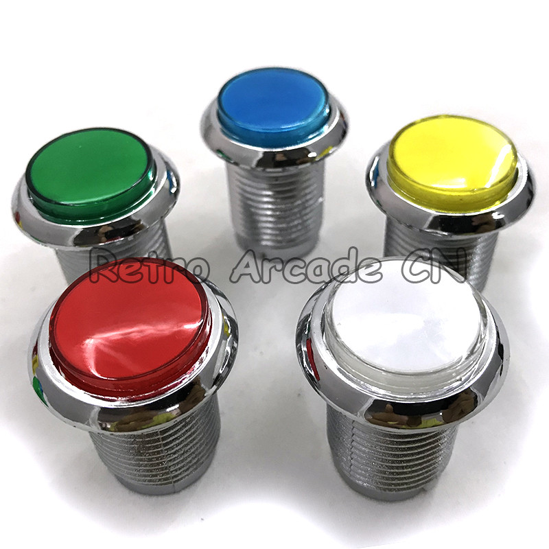 33 mm skersmens 28 mm tvirtinimo anga CHROME padengtas apšviestas 12v LED arkadinis mygtukas su 5 spalvų mikrojungikliu