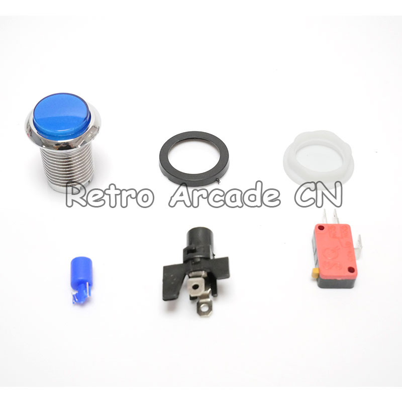 33 mm skersmens 28 mm tvirtinimo anga CHROME padengtas apšviestas 12v LED arkadinis mygtukas su 5 spalvų mikrojungikliu