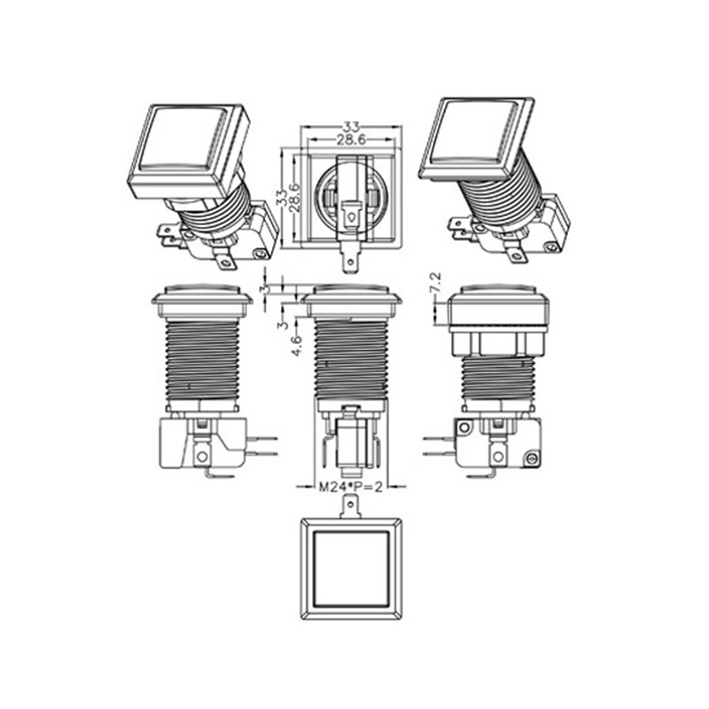 1 gab. Arcade Led krāsainas zibspuldzes spiedpogas RGB kvadrātveida poga 12v/5v 4,8mm apgaismota Diy Arcade mašīnu slotu skapim