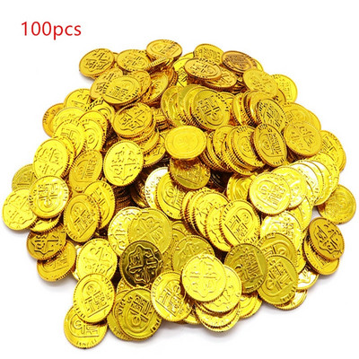 100 tk Pirate Treasure Game Pokkerižetoonid Kullatud plastist pokkeri kasiino mündilangetamine