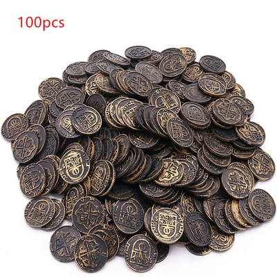 100 tk Pirate Treasure Game Pokkerižetoonid Kullatud plastist pokkeri kasiino mündilangetamine