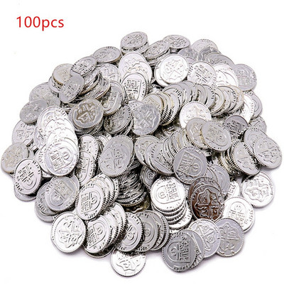 100 tk Pirate Treasure Game Pokkerižetoonid Kullatud plastist pokkeri kasiino mündilangetamine