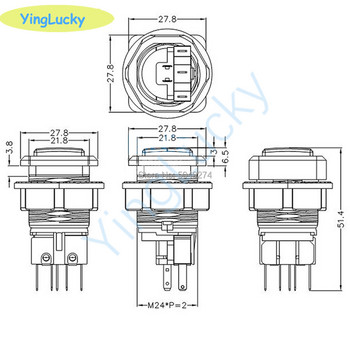Yinglucky 1 бр. 27 mm 44 mm LED квадратен бутон за конзола за аркадни игри с микропревключвател, 28 mm кръгъл бутон за аркадни игри с осветяване