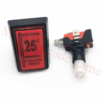 51*33mm Κουμπί πίστωσης 25 σεντ 12V Ορθογώνιο LED Φωτιζόμενο Arcade ορθογώνιο νόμισμα Κουμπιά παιχνιδιού με μικροδιακόπτη
