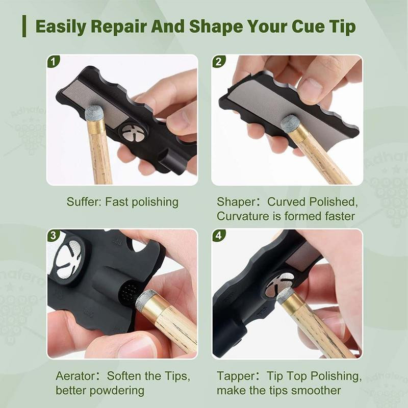 Juodas 5 viename baseino lazdos antgalio įrankis, biliardo snukerio lazdelės kirptuvas / sriegiklis / lygintuvas / formuotojas / burnisher lazdos priežiūros įrankis