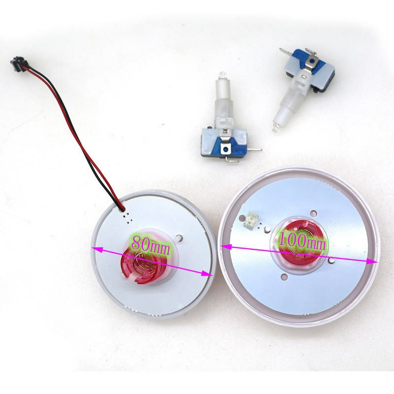 Buton de apăsare strălucitor colorat de 80 mm 100 mm, 12 V, margine iluminată, lumină automată de culoare cu micro comutator, distribuitor automat de jocuri cu macara