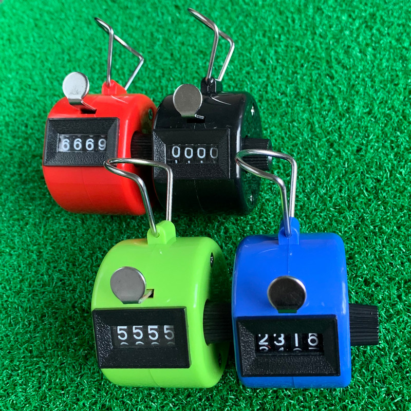 Uus golfiloendur, 4-kohaline number, plastist kestaga käe-sõrmeekraan, käsitsi loendusklõpsu taimer jalgpalli golfiloendur mitmevärviline