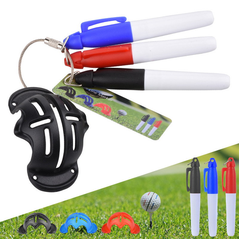 Minge de golf Triple Track 3 Line Marker Stencil +3 Pen Marcator pentru minge de golf Linie Ajutoare pentru poziționare Instrument de exterior Accesorii de golf
