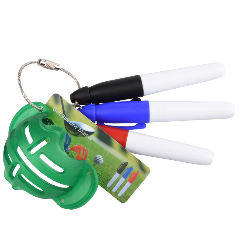 Minge de golf Triple Track 3 Line Marker Stencil +3 Pen Marcator pentru minge de golf Linie Ajutoare pentru poziționare Instrument de exterior Accesorii de golf