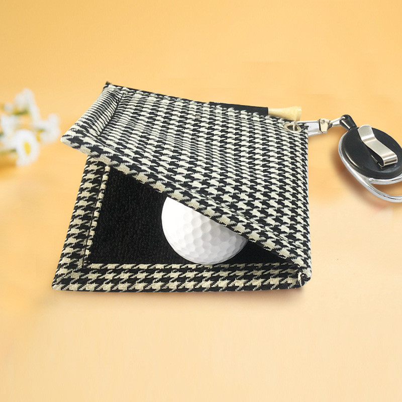 Square Golf Ball Square Club fejtörlő kendőtisztító | Kétoldalas golflabda tisztító törölköző visszahúzható kampóval